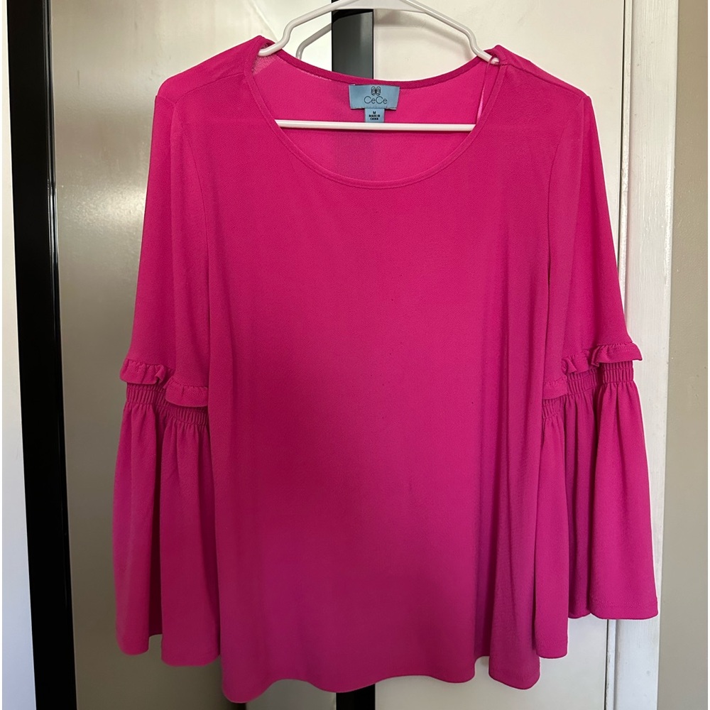 Bright Pink Flutter Sleeve CeCe blouse medium